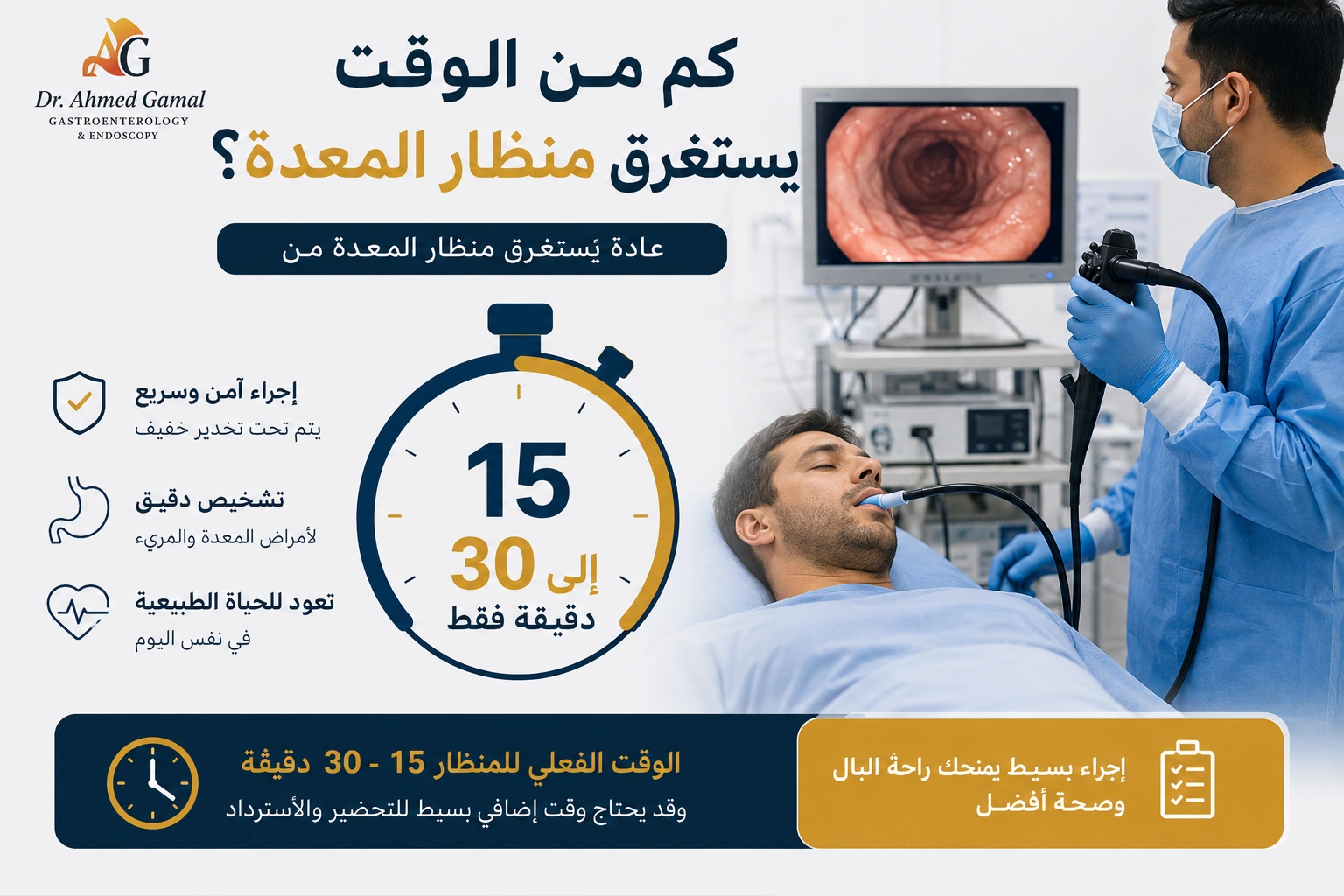 كم من الوقت يستغرق منظار المعدة؟ دليل شامل قبل الإجراء